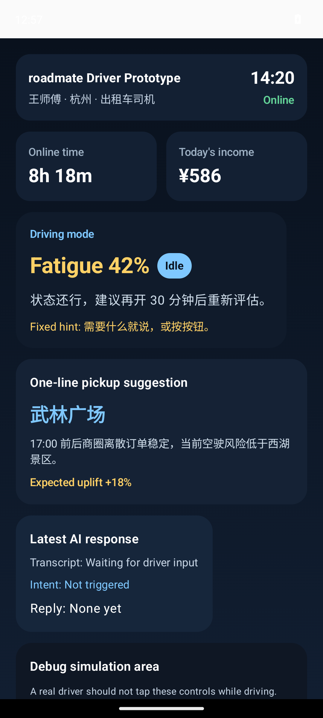 Driving mode emulator snapshot